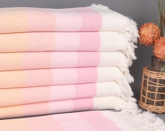 Monogram Beach Towel, Turkish Towels Beach, Pink-Yellow Towel, Striped Towel, 40x67 Inches Best Beach Towel, Hammam Towel, Fitness Towel,