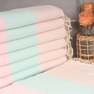 Turkish Tea Towel set,  Personalize gifts, Mint-Pink Towel, Striped Towel, 40x69 Inches Custom Beach Towels, Hotel Towel,