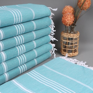 Personalized Towel, Custom Turkish Towel, Striped Dark Turquoise Towel, 40x71 Inches Yoga Mat Towel, Spa Towel, Bathroom Towel,