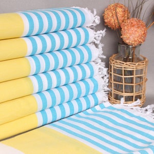 Summer Gift, 40x71 Inches Turquoise-Yellow Cotton Towel, Personalized Gifts, Bachelor Bachelorette Party Favors, Valentines Day Gift,