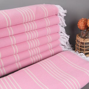 Wholesale Blankets, Turkish Throw Blanket, Pink Blanket, Striped Blanket, 71x95 Inches Cotton Throw Blanket For Couch, Oversize Throw,