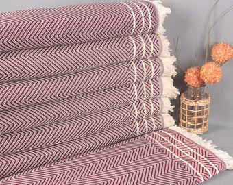 Turkish Throw Blanket, Wedding Gift Blankets, Burgundy Blanket, Diamond Blanket, 71x95 Inches Handwoven Bedspread, Xmas Gift Throw,