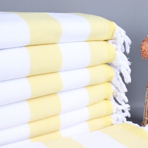 Wedding Gift Towels, Personalized Gifts, Yellow Peshtemal, Striped Towel, Terry Towel, 36x63 Inches Bachelorette Favor Towels,