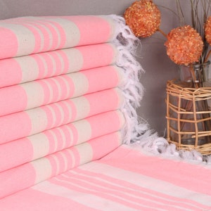 Personalized Turkish Beach Blanket,  Wedding Gift, Bright Pink Towel, Striped Towel, 40x71 Inches Bulk Towels, Wedding Towel,