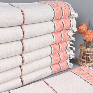 Personalized Turkish Blanket, Personalized Throw, Orange Bedcover, Striped Throw, 95x103 Inches Linen Bedspread, Wedding Gift Blanket,