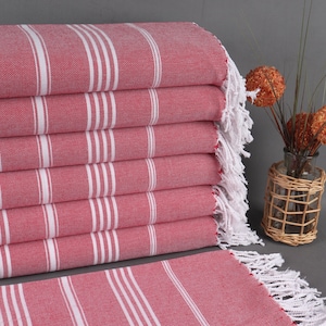 Beach Towel, Personalized Towel, Red Peshtemal, Striped Peshtemal, 40x71 Inches Bachelorette Favor Towels, Warm Towel, Sarong Towel,