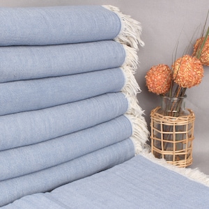 Bedcover, Turkish Bedspread, Blue Blanket, Solid Blanket, 60x71 Inches Handmade Bedspread, Yoga Blanket, Turkey Blanket, Organic Throw,