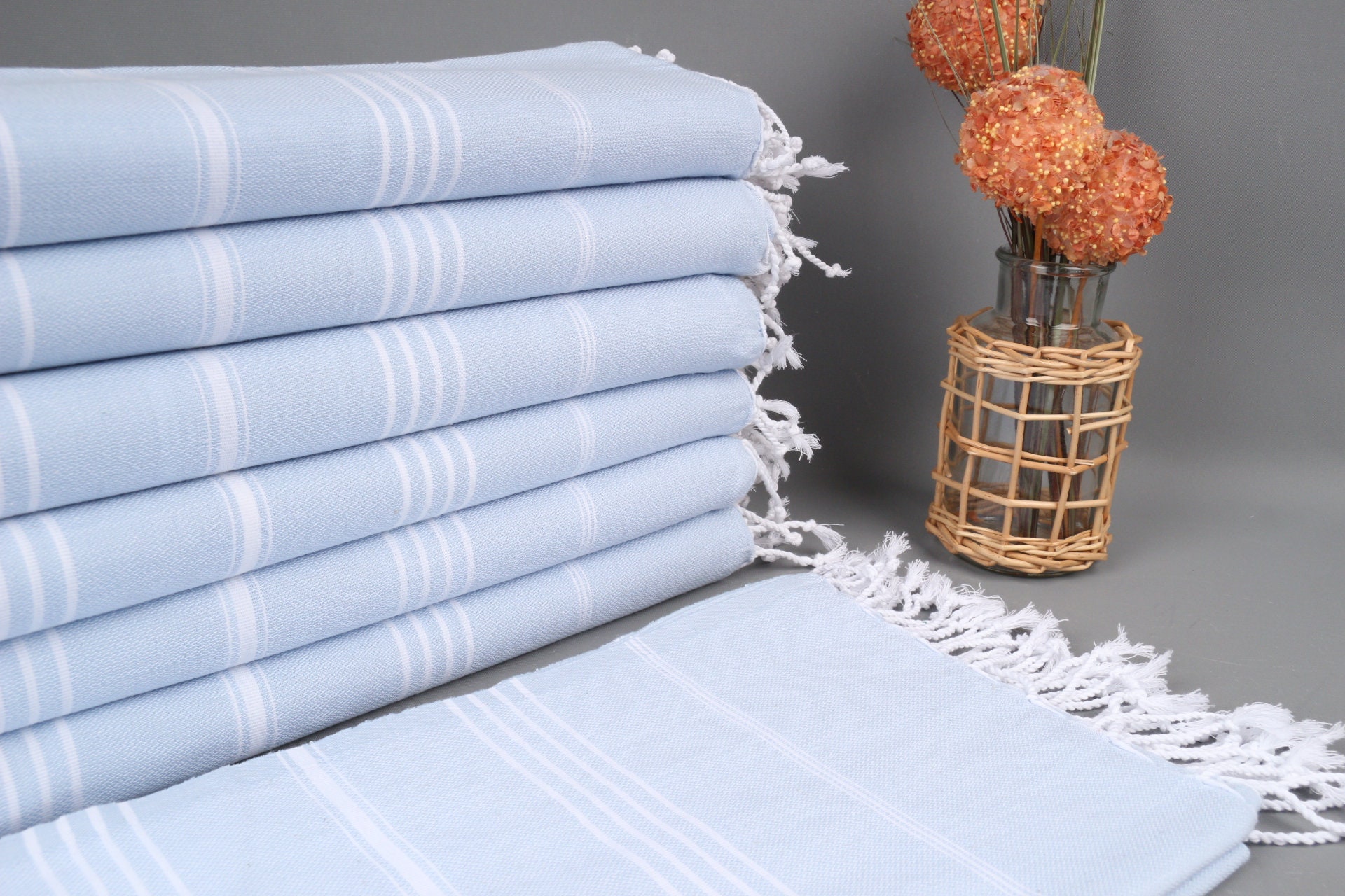 Personalized Turkish Beach Towel, Personalized Gift, Baby Blue Towel, Striped Towel, 40x71 Inches Boho Beach Towel, Hammam Towel,