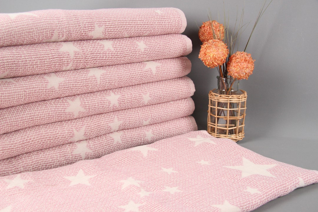 Cradle Blanket, Baby Blanket, Large Towel, Pink Throw, Star Blanket