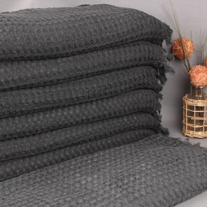 Home Decor Blanket, Turkish Throw Blanket, Dark Gray Blanket, Waffle Throw, 79x103 Inches Handmade Bedspread, Warm Throw,