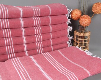 Turkish Bedspread, Wholesale Blankets, Red Throw, Striped Throw, 79x95 Inches Cotton Bedspread, Turkish Blanket, Bulk Order Throw,