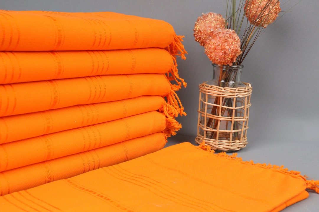 Monogram Beach Towel, Wedding Favors for Guests, Orange Towel, Striped