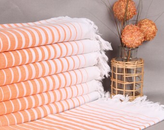 Bridal Shower Gift, 36x67 Inches Orange Cotton Towel, Bachelorette Gifts, Wedding Gift, Employee Gifts, Customized Turkish Towel,