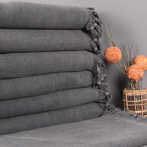 Turkish Bedspread, Handwoven Blanket, Black Throw, Chevron Stonewashed Throw, 69x87 Inches Embroidered Bedspread, Picnic Blanket,