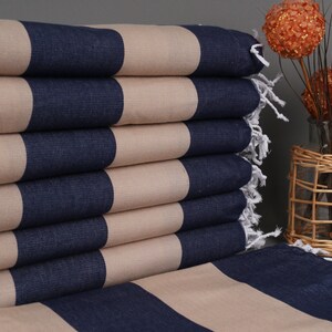Wedding Favors for Guests, Turkish Beach Towel, Navy Blue-Beige Towel, Striped Towel, 40x71 Inches Monogrammed Towel, Hammam Towel,