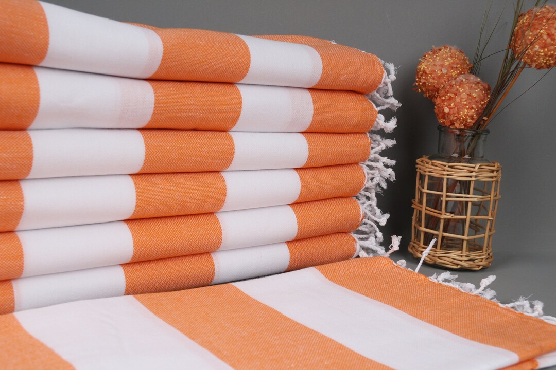 Turkish Towels Beach, Bridesmaid Gifts, Orangewhite Towel, Striped