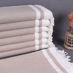 Organic Beach Towel, Organic Cotton Towels, Beige Peshtemal, Striped Peshtemal, 36x71 Inches Bridal Shower Towel, Summer Peshtemal,