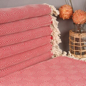 Cotton Towel,  Valentines Day Gift idea, Red Towel, Diamond Towel, 40x74 Inches Embroidered Towel, Picnic Towel, Hotel Towel,