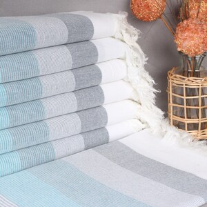 Turkish Beach Towel Personalized, Turkish Towel Beach, Turquoise-Dark Gray Towel, Striped Towel, 40x67 Inches Embroidery Towels,