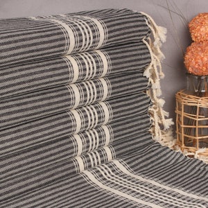 Custom Hand Towel, Monogram Hand Towel, Wedding Gift, Striped Tea Towel, 18x40 Inches Black Cotton Tea Towel, Family Gift,