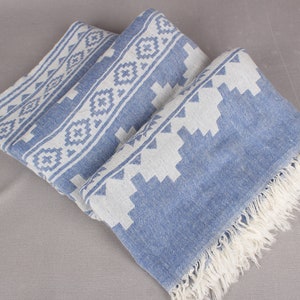 Turkish Blanket, Large Towel, Sax Blue Blanket, Kilim Throw, 56x85 Inches Cotton Throw Blanket For Couch, Camping Throw, Decor Throw, image 7