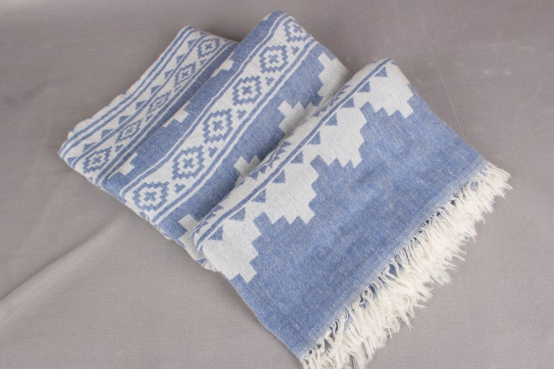 Turkish Blanket, Large Towel, Sax Blue Blanket, Kilim Throw, 56x85 Inches Cotton Throw Blanket For Couch, Camping Throw, Decor Throw, image 7