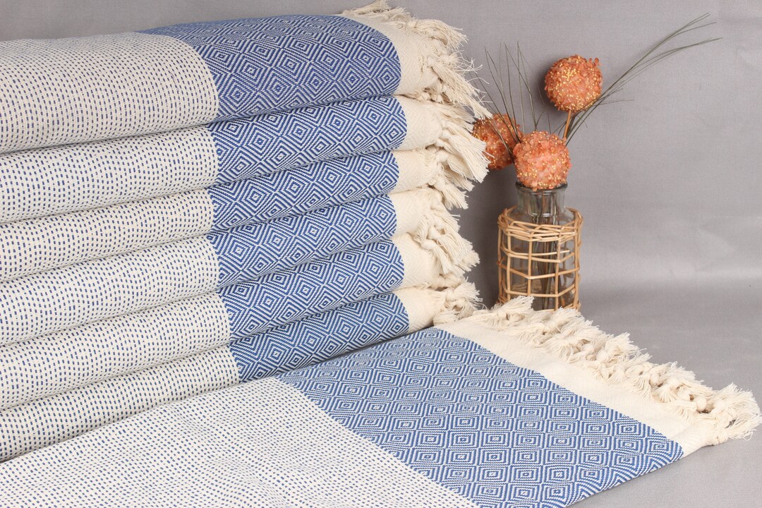 Bedcover, Beach Blanket, Sax Blue Throw, Diamond Throw, 79x103 Inches