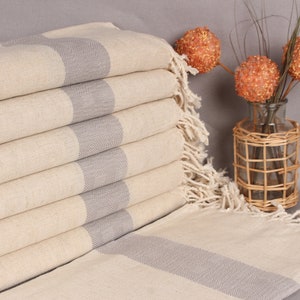 Gifts for Coworkers,  Gift for Her, Gray Towel, Striped Towel, 36x71 Inches Linen Towel, Bachelor/Bachelorette Party Favors,