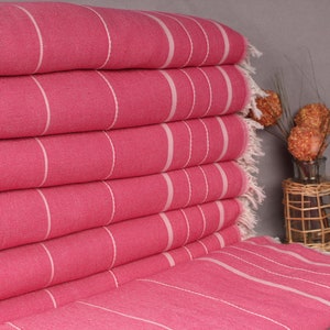 Wedding Gifts, Monogram Blanket, Bridal Shower Gift, Turkish Blanket, 79&quot;x99&quot; Fuchsia Cotton Blanket, Striped Blanket, Engagement Gift,