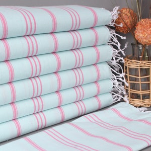 Custom Embroidered Hand Towel, Personalized Dish Towel, Mint-Pink Towel, Striped Towel, 24x40 Inches Personalized Gifts, Tea Towel,