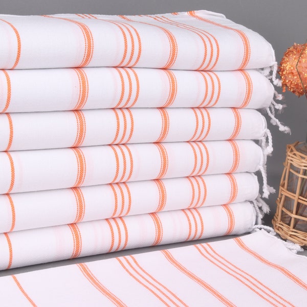 Cotton Woven Tea Towel, Cotton Dish Towel, Orange Towel, Striped Towel, 24x40 Inches Gift For Her, Owen Towel, Bulk Order Towel,