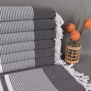 Personalized Turkish Towel, Turkish Beach Towel, Black Peshtemal, Striped Towel, 40x71 Inches Bridal Shower Towel, Bachelor Towel,