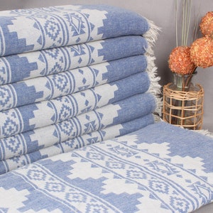 Turkish Blanket, Large Towel, Sax Blue Blanket, Kilim Throw, 56x85 Inches Cotton Throw Blanket For Couch, Camping Throw, Decor Throw, image 1