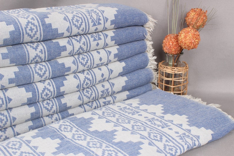 Turkish Blanket, Large Towel, Sax Blue Blanket, Kilim Throw, 56x85 Inches Cotton Throw Blanket For Couch, Camping Throw, Decor Throw, image 1