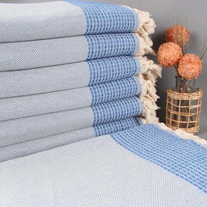 Custom Blanket, Handwoven Blanket, Parliament Blue Blanket, Striped Throw, 91x95 Inches Bohemian Bed Cover, Organic Throw,