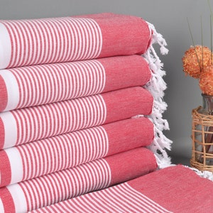 Turkish Towel, Personalized Wedding Gifts, Red Towel, Striped Peshtemal, 40x71 Inches Chic Shawl, Summer Towel, Bachelor Peshtemal,