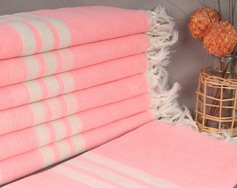 Beach Gift Towel,  Hammam Towel, Bright Pink Towel, Striped Towel, 40x67 Inches Pool Towels, Spa Towel, Camping Towel, Bathroom Towel,