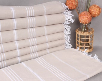 Wedding Gift Blankets, Large Towel, Beige Throw, Striped Blanket, 79x95 Inches Boho Bedspread, Turkey Blanket, Beach Throw, Decor Throw,