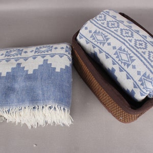 Turkish Blanket, Large Towel, Sax Blue Blanket, Kilim Throw, 56x85 Inches Cotton Throw Blanket For Couch, Camping Throw, Decor Throw, image 5