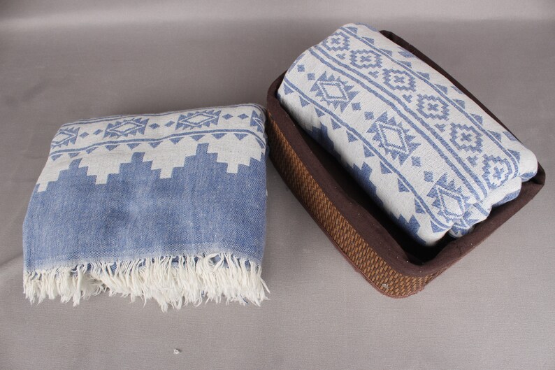Turkish Blanket, Large Towel, Sax Blue Blanket, Kilim Throw, 56x85 Inches Cotton Throw Blanket For Couch, Camping Throw, Decor Throw, image 5