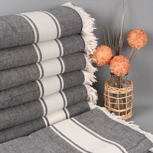 Sofa Blanket, Beach Blanket, Black Blanket, Striped Throw, 60x71 Inches Cotton Bedspread, King Size Blanket, Organic Throw,
