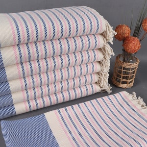 Toalha de banho turca, toalha de praia turca, toalha azul-rosa-saxônica, toalha geométrica, 102 x 184 cm, presente para ela, Hammam Peshtemal, toalha de presente