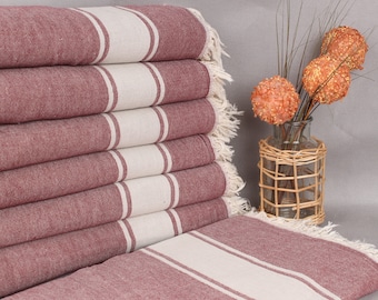 Couch Throw, Turkish Bedspread, Burgundy Blanket, Striped Blanket, 60x71 Inches Aesthetic Throw Blanket, Yoga Throw, Picnic Blanket,