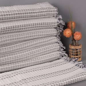 Beach Blanket, Custom Blanket, Light Gray Throw, Striped Blanket, 71x95 Inches Embroidered Bedspread, Camping Throw, Decor Throw,