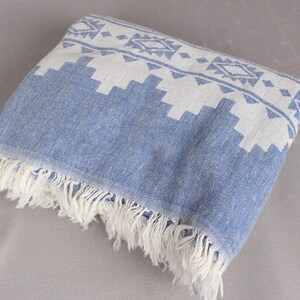 Turkish Blanket, Large Towel, Sax Blue Blanket, Kilim Throw, 56x85 Inches Cotton Throw Blanket For Couch, Camping Throw, Decor Throw, image 6