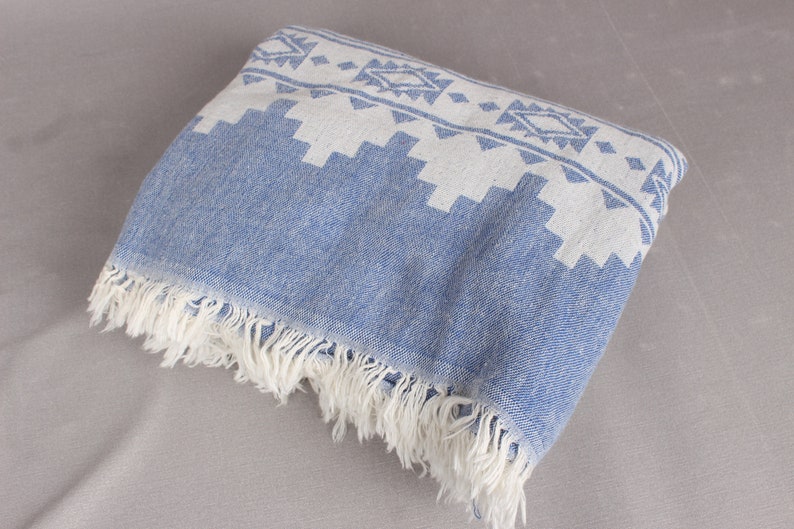 Turkish Blanket, Large Towel, Sax Blue Blanket, Kilim Throw, 56x85 Inches Cotton Throw Blanket For Couch, Camping Throw, Decor Throw, image 6