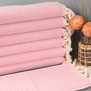 Personalized Turkish Hand Towel, Tea Towel Embroidery Designs, Light Powder Pink Towel, Chevron Towel, 18x36 Inches Personalized Gifts,