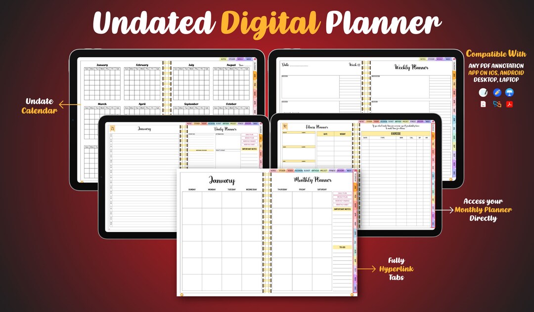 2024 Undated Digital Planner and Stickers for Goodnotes Weekly ...