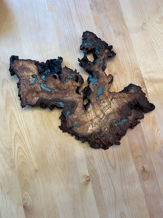 Pin Oak Burl wall art. Turquoise lay in one of a kind. by Burls2Bowls