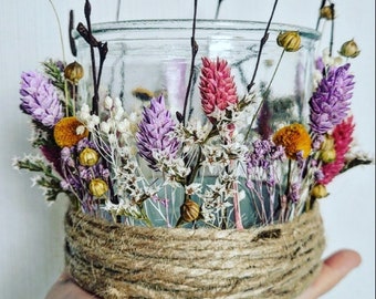 Windlicht mit Trockenblumen WILDBLUME- Teelicht Kerzenhalter Kerzenständer - Trockenblumen im Glas - süße Geschenk Idee Tischdeko Boho Style